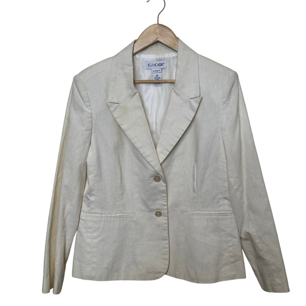 Vintage JG Hook White Size 14P Linen Blend 2 Button Blazer